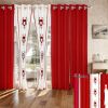 9-Piece Red Embroidered Bedspread And Curtain Set For Twin