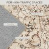 Area Rug 4x6, Machine Washable Rug, Non-Slip Classical Floral Print Floor Carpet For Living Room, Bedroom, Mixed-Brown