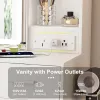 Small Makeup Vanity Desk with Mirror & Adjustable LED Lights,Built-in Power Outlet & Hidden Storage, Includes padded stool & Shelf,Space-Saving D