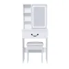Modern Mini Dressing Table with LED-lit Mirror & Hidden Storage,Includes Padded Stool,Adjustable Brightness Vanity Desk,Multi-tier Dust-proof She