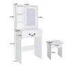 Modern Mini Dressing Table with LED-lit Mirror & Hidden Storage,Includes Padded Stool,Adjustable Brightness Vanity Desk,Multi-tier Dust-proof She