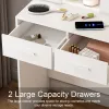 Small Makeup Vanity Desk with Mirror & Adjustable LED Lights,Built-in Power Outlet & Hidden Storage, Includes padded stool & Shelf,Space-Saving D