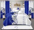 9-Piece Blue And White Lotus Bedspread And Curtain Set For King