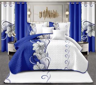 9-Piece Blue And White Lotus Bedspread And Curtain Set For King (Option: King)