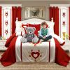 9-Piece Red Embroidered Bedspread And Curtain Set For Twin