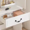 Modern Mini Dressing Table with LED-lit Mirror & Hidden Storage,Includes Padded Stool,Adjustable Brightness Vanity Desk,Multi-tier Dust-proof She