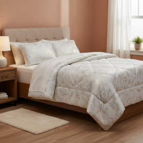 3-Piece Ivory Beige Luxury Metallic Style Comforter Set For Queen And King (Option: King)
