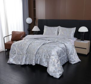 3-Piece Ash Gray Luxury Metallic Style Comforter Set For King (Option: King)