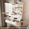 Small Makeup Vanity Desk with Mirror & Adjustable LED Lights,Built-in Power Outlet & Hidden Storage, Includes padded stool & Shelf,Space-Saving D