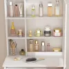Modern Mini Dressing Table with LED-lit Mirror & Hidden Storage,Includes Padded Stool,Adjustable Brightness Vanity Desk,Multi-tier Dust-proof She