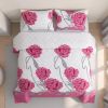 9-Piece Pink And White Rose Bedspread And Curtain Set For Queen And King