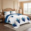 3-Piece Blue Feather Quilted Bedspread Set For King And California King