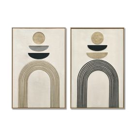 24x36 Set of 2 Framed Boho Abstract Wall Art, Neutral Antique White & Black Beige Textured Canvas Painting, Modern Decor for Living Room Bedroom, (Option: Antique Black)