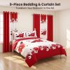 9-Piece Red And White Gardenia Duvet Cover Bedding Set For Queen, King And California King