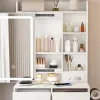 Small Makeup Vanity Desk with Mirror & Adjustable LED Lights,Built-in Power Outlet & Hidden Storage, Includes padded stool & Shelf,Space-Saving D