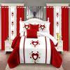 9-Piece Red Embroidered Bedspread And Curtain Set For Twin