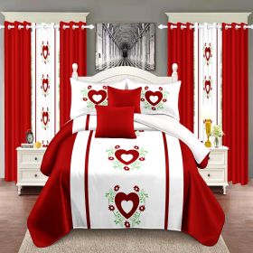 9-Piece Red Embroidered Bedspread And Curtain Set For Twin (Option: Twin)