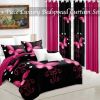 9-Piece Purple And Black Butterfly Bedspread And Curtain Set, Reversible Microfiber Bedding Set For California King