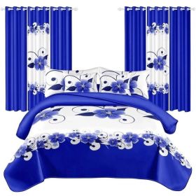 12-Piece Blue Floral Bedroom Set With Duvet Cover, Fitted Sheet, Pillowcases & Curtains, Microfiber (Option: CALKING)