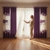 6-Piece Purple And White Gardenia Window Curtain And Sheer Panel Set
