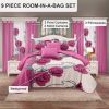 9-Piece Pink And White Rose Bedspread And Curtain Set For Queen And King