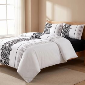 4-Piece Black And White Bohemian Floral Duvet Cover Bedding Set For Queen, King And California King (Option: Queen)