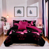 9-Piece Purple And Black Butterfly Bedspread And Curtain Set, Reversible Microfiber Bedding Set For California King
