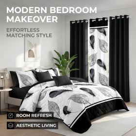 9-Piece Black And White Feather Bedspread And Curtain Set, Reversible Microfiber Bedding Set For King And California King (Option: California King)