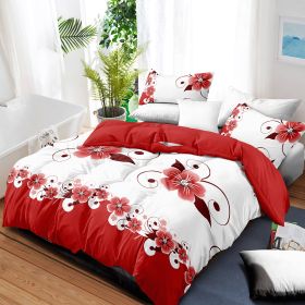 9-Piece Red And White Gardenia Duvet Cover Bedding Set For Queen, King And California King (Option: King)