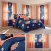 9-Piece Deep Blue And Red Floral Bedspread And Curtain Set, Reversible Microfiber Bedding Set For Queen, King And California King