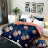 9-Piece Deep Blue And Red Floral Bedspread And Curtain Set, Reversible Microfiber Bedding Set For Queen, King And California King