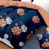 9-Piece Deep Blue And Red Floral Bedspread And Curtain Set, Reversible Microfiber Bedding Set For Queen, King And California King