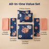 9-Piece Deep Blue And Red Floral Bedspread And Curtain Set, Reversible Microfiber Bedding Set For Queen, King And California King