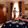 9-Piece Deep Blue And Red Floral Bedspread And Curtain Set, Reversible Microfiber Bedding Set For Queen, King And California King