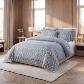 3-Piece Lace Embroidered Comforter Set with 2 Pillow Shams, Elegant Floral Bedding for Queen, King and California King Beds (Option: Light Blue-California King)