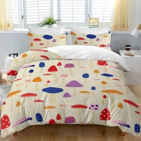 Mushroom Duvet Cover Set Full Size, 3 Pieces Colorful Cartoon Mushroom Bed Set for Women Girls Kids Gifts - Soft Vintage Plants Bedding Set for A (Option: default title)