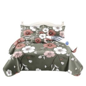 5 Piece Reversible Duvet Cover Set, US Designer Sage Green Vintage Floral Print Heavyweight Bedding Set With Pillow Shams And Throw Cushion Cover (Option: Queen)