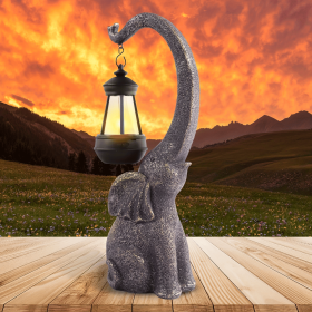 Solar Elephant Statue, Outdoor Garden Resin Elephant Sculpture, Art Ornament with Solar LED Lights, Garden Landscape Sculpture (Quantity: 1)
