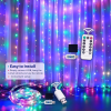 USB Curtain Fairy Lights 300 LEDs, 8 Modes Remote Control Window String Lights with Hooks, 2.7M×3M Icicle Lights for Bedroom Wedding Decor