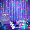 USB Curtain Fairy Lights 300 LEDs, 8 Modes Remote Control Window String Lights with Hooks, 2.7M×3M Icicle Lights for Bedroom Wedding Decor