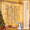 USB Curtain Fairy Lights 300 LEDs, 8 Modes Remote Control Window String Lights with Hooks, 2.7M×3M Icicle Lights for Bedroom Wedding Decor