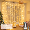 USB Curtain Fairy Lights 300 LEDs, 8 Modes Remote Control Window String Lights with Hooks, 2.7M×3M Icicle Lights for Bedroom Wedding Decor