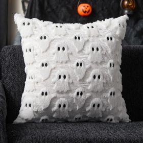 Halloween Pillow Covers 16x16 inch Set of 2 White Ghost Throw Pillow Cases Soft Plush Faux Fur Wool Couch Cushion Case for Chair Sofa Bedroom Liv (size: White Black   16" x 16" (Pack of 2))