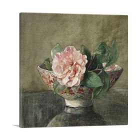 Camellia In Old Chinese Vase On Black Lacquer Table (Type: Standard Framed Canvas Print, size: 16" x 16" / 42cm x 42cm (approx))