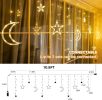 Ramadan Solar Icicle Lights,Outdoor Waterproof Moons Stars Curtain Window String with 8 Modes Timer Remote