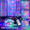 USB Curtain Fairy Lights 300 LEDs, 8 Modes Remote Control Window String Lights with Hooks, 2.7M×3M Icicle Lights for Bedroom Wedding Decor