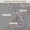 Machine Washable Area Rug 4x6, Non-Slip Traditional Flower Print Floor Carpet For Living Room, Bedroom, Grey And Brown