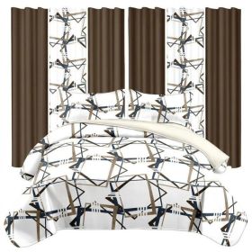 9 Piece Room In A Bag Quilt And Curtain Set, US Designer Modern Geometric Print Heavyweight Bedspread With 6 Customizable Window Panels, Pet-Frie (Option: Cal King)