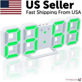 Digital 3D LED Big Wall Desk Alarm Clock Snooze 12/24 Hours Auto Brightness USB (Option: Green)
